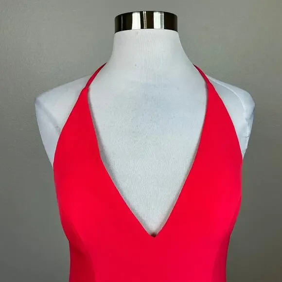 Aidan Mattox Backless High Low Halter Cocktail Dress Coral Pink Size 4 Midi - Picture 8 of 12